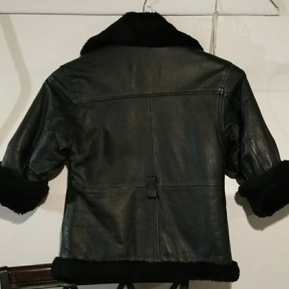 Kids Y2K  winter unisex black  leather jacket size XS - Picture 6 of 6